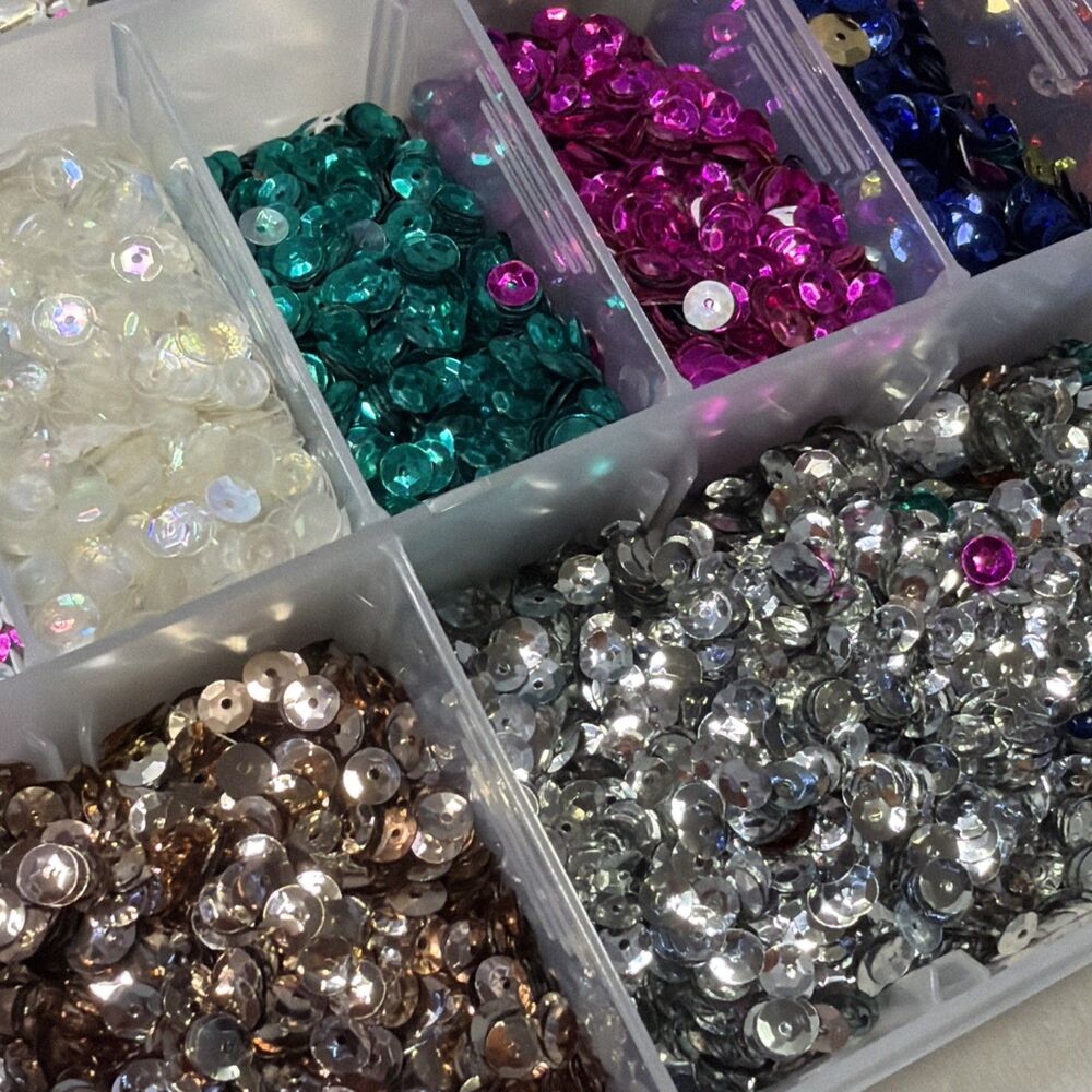 Large Mixed Craft Lot Beads Sequins Faux Pearls Jewelry Findings Organizer Box - Picture 4 of 16